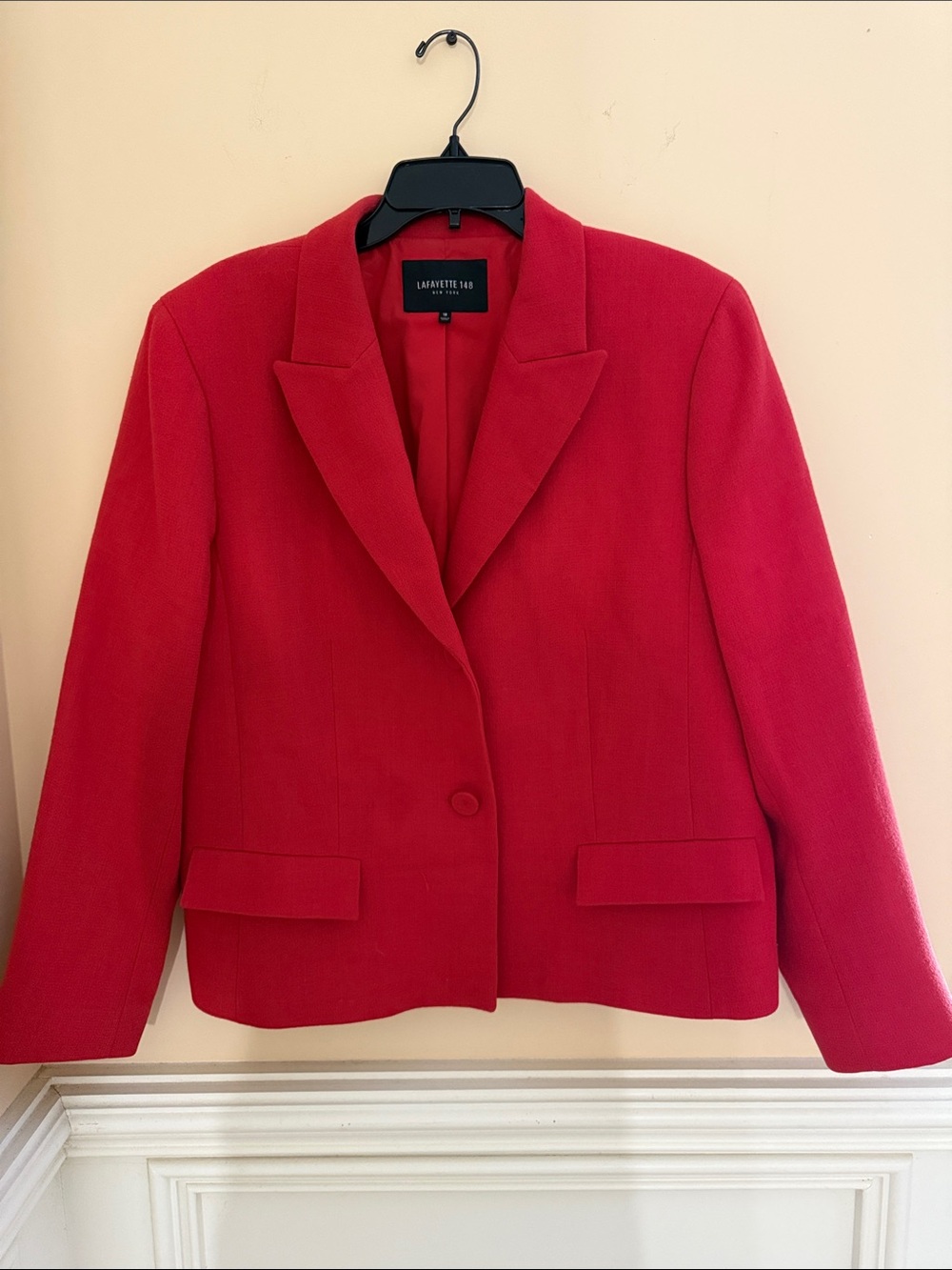 Lafayette 148 New York Bold Red 100% Wool Tailored Front-Button Blazer Size 18